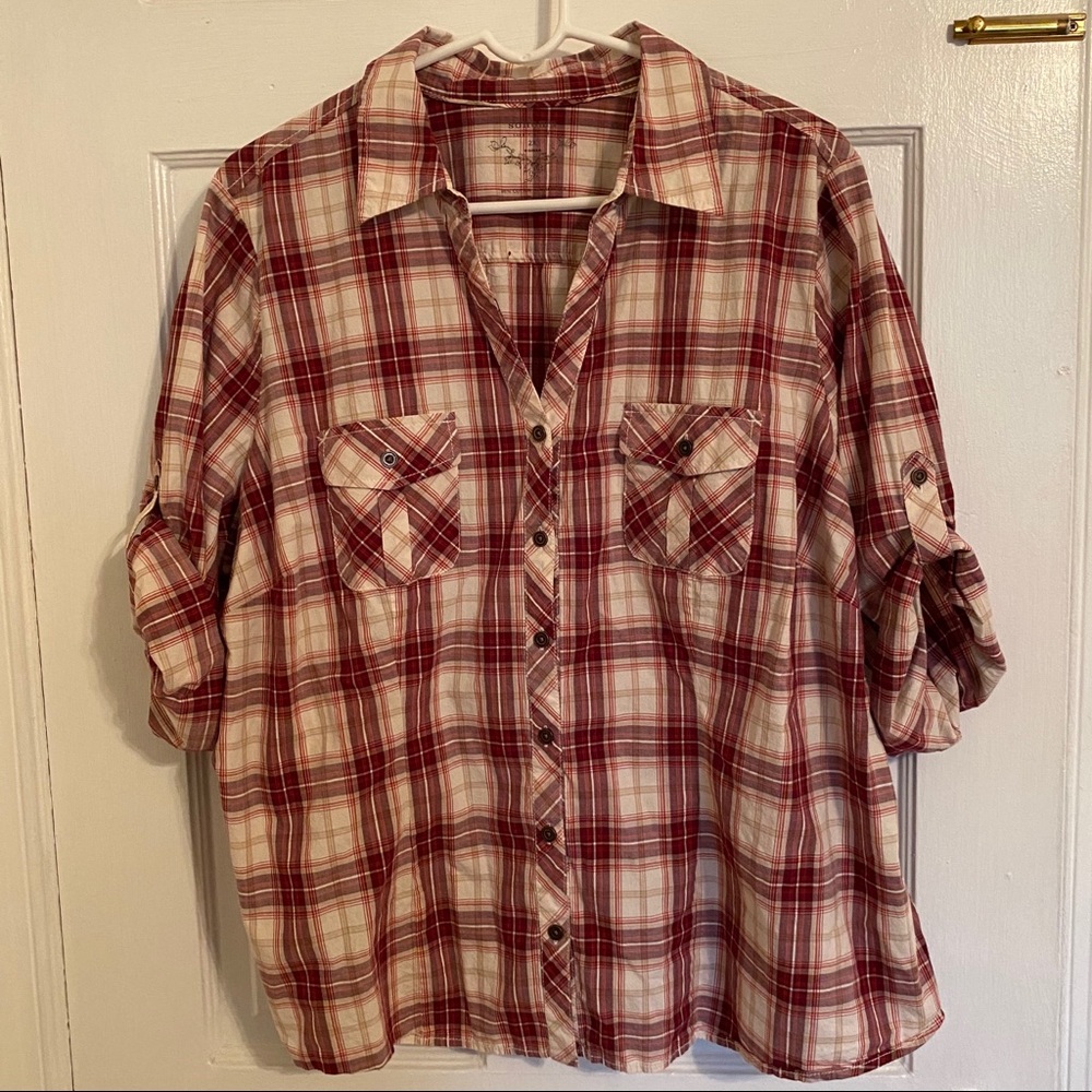 Rolled Sleeve Plaid Button Down Shirt